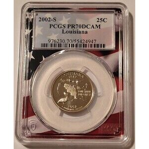 2002 S Clad Louisiana State Quarter Proof PR70 DCAM PCGS Flag Frame Holder